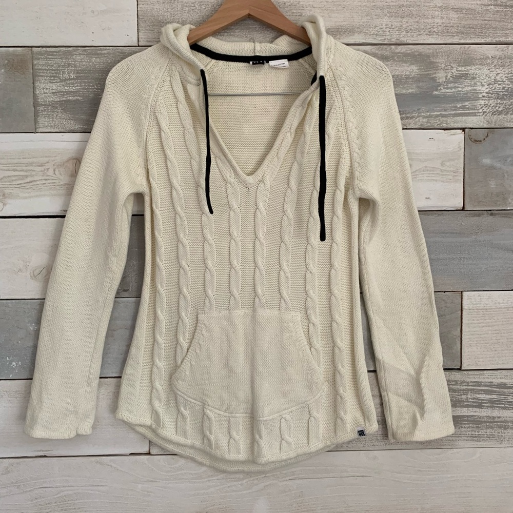 Roxy | M | Cream Cozy Knit Hoodie Sweater